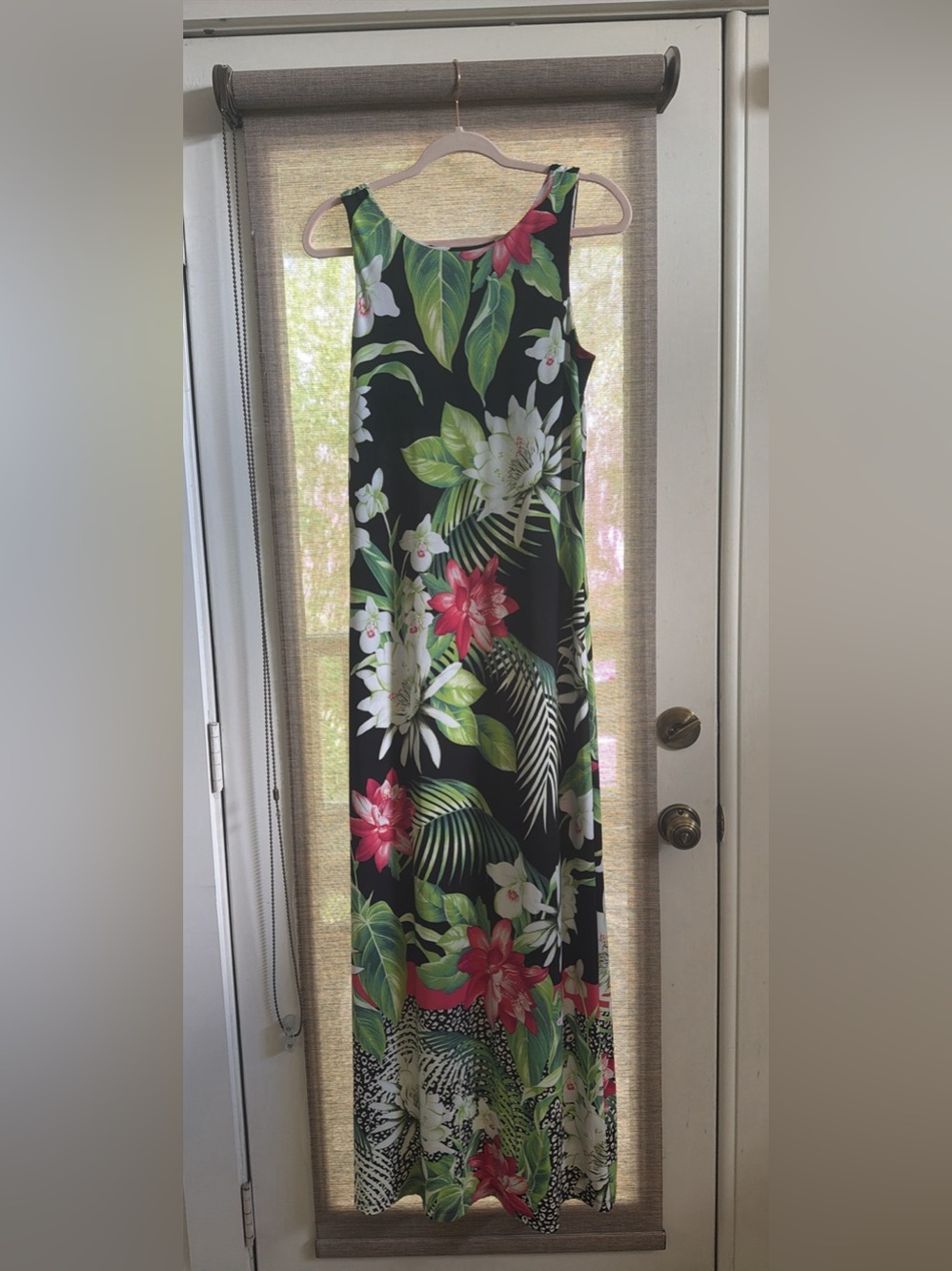 Tommy Bahama Black Maxi Dress with Green and Pink Tropical Floral Print